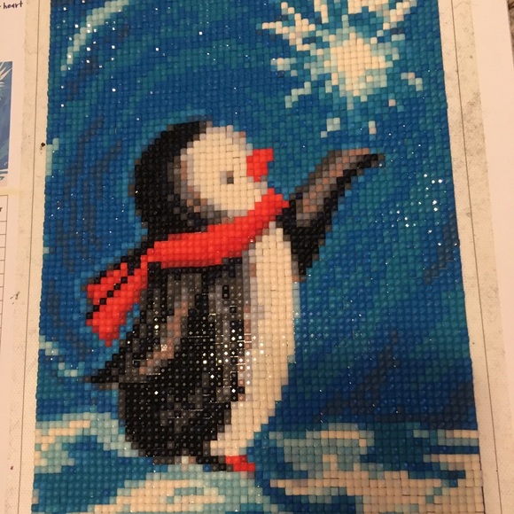 Handmade Diamond Art Completed Penguin - Full Drill - 6" X 8" Gift - Picture 2 of 6